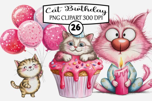 Download Whimsical Cat Birthday Clipart - Premium Bundle