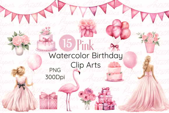 Download Pink Watercolor Birthday Cliparts - Birthday clipart Collection
