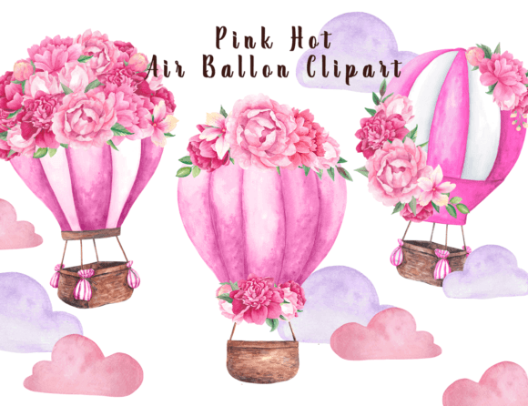 Download Watercolor Pink Hot Air Balloon Clipart - Premium Resources
